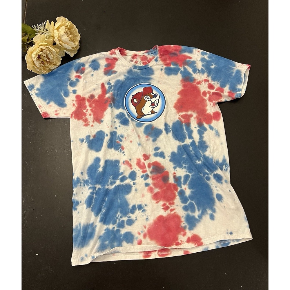 Buc-ee's Red White Blue July 4th Lets Get It Poppin'! Tie Dye Graphic Tee Sz XL